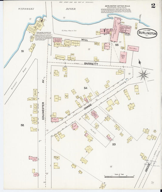 Sanborn Fire Insurance Map from Burlington, Chittenden County, Vermont (1889), Sheet #0002 - Historic Sanborn Fire Insurance Map Print, vintage old map wall art, antique decor, genealogy gift, Vermont Vermont map