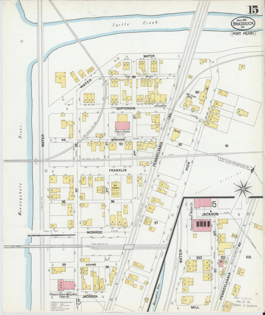 Sanborn Fire Insurance Map from Braddock, Allegheny County, Pennsylvania (1901), Sheet #0015 - Historic Sanborn Fire Insurance Map Print, vintage old map wall art, antique decor, genealogy gift, Pennsylvania Pennsylvania map