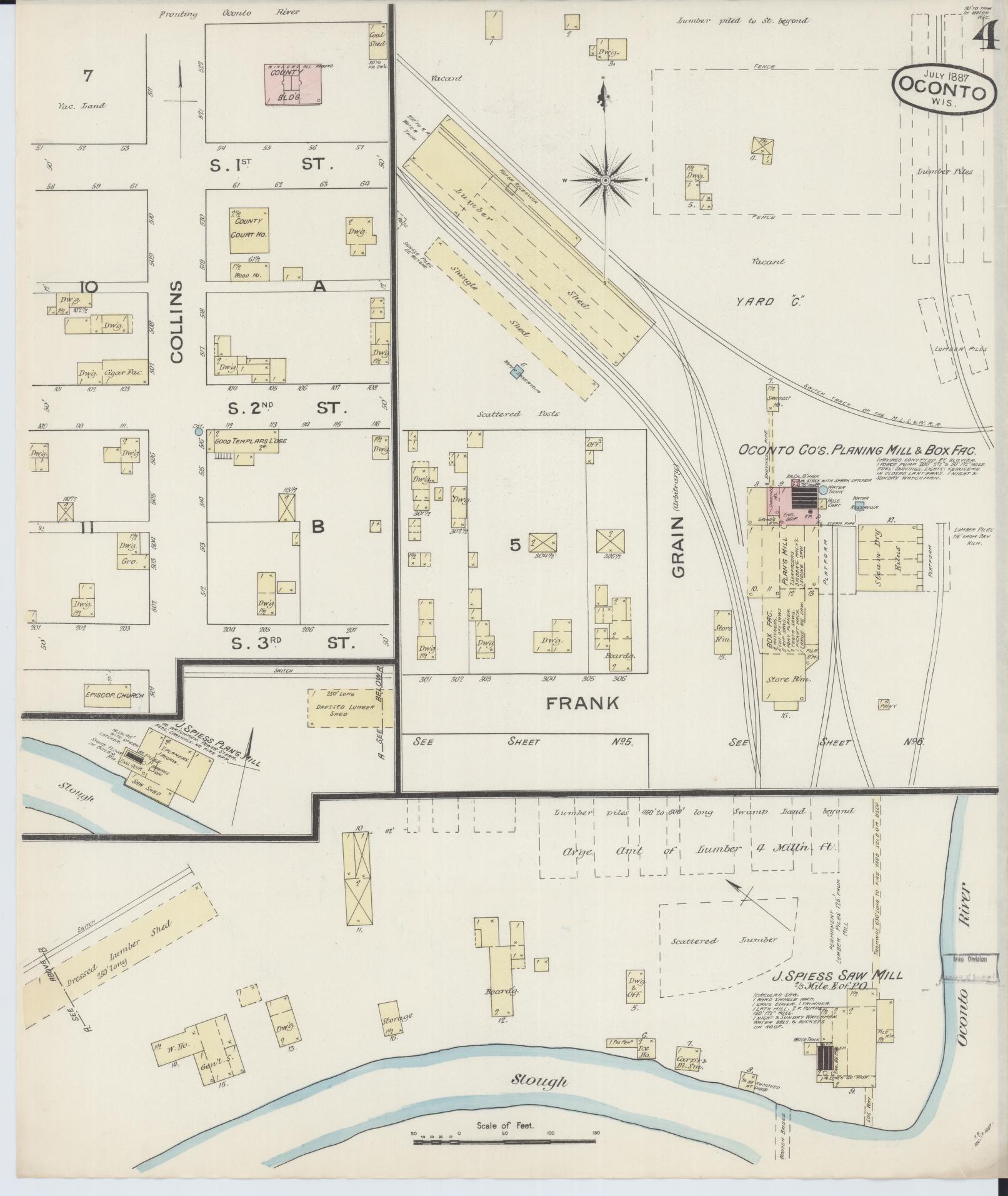 Sanborn Fire Insurance Map from Oconto, Oconto County, Wisconsin (1887), Sheet #0004 - Complete Map Set gallery image, historic Sanborn map, vintage wall art, Wisconsin Wisconsin