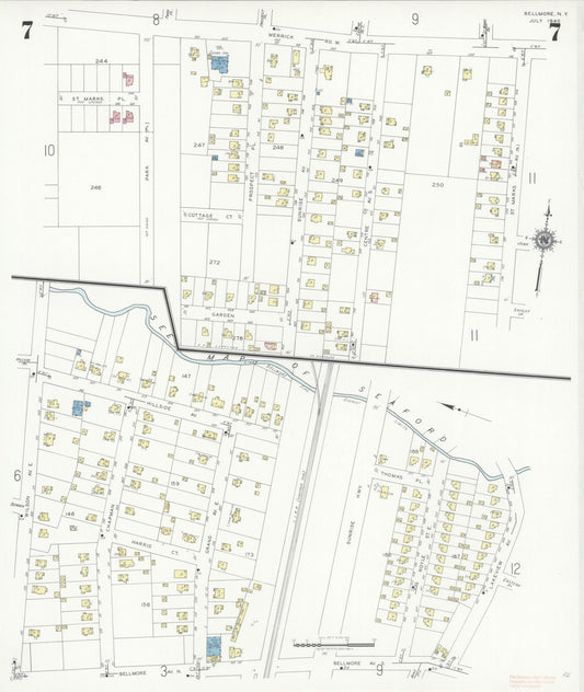 Sanborn Fire Insurance Map from Bellmore, Nassau County, New York (1940), Sheet #0007 - Historic Sanborn Fire Insurance Map Print, vintage old map wall art, antique decor, genealogy gift, New York New York map
