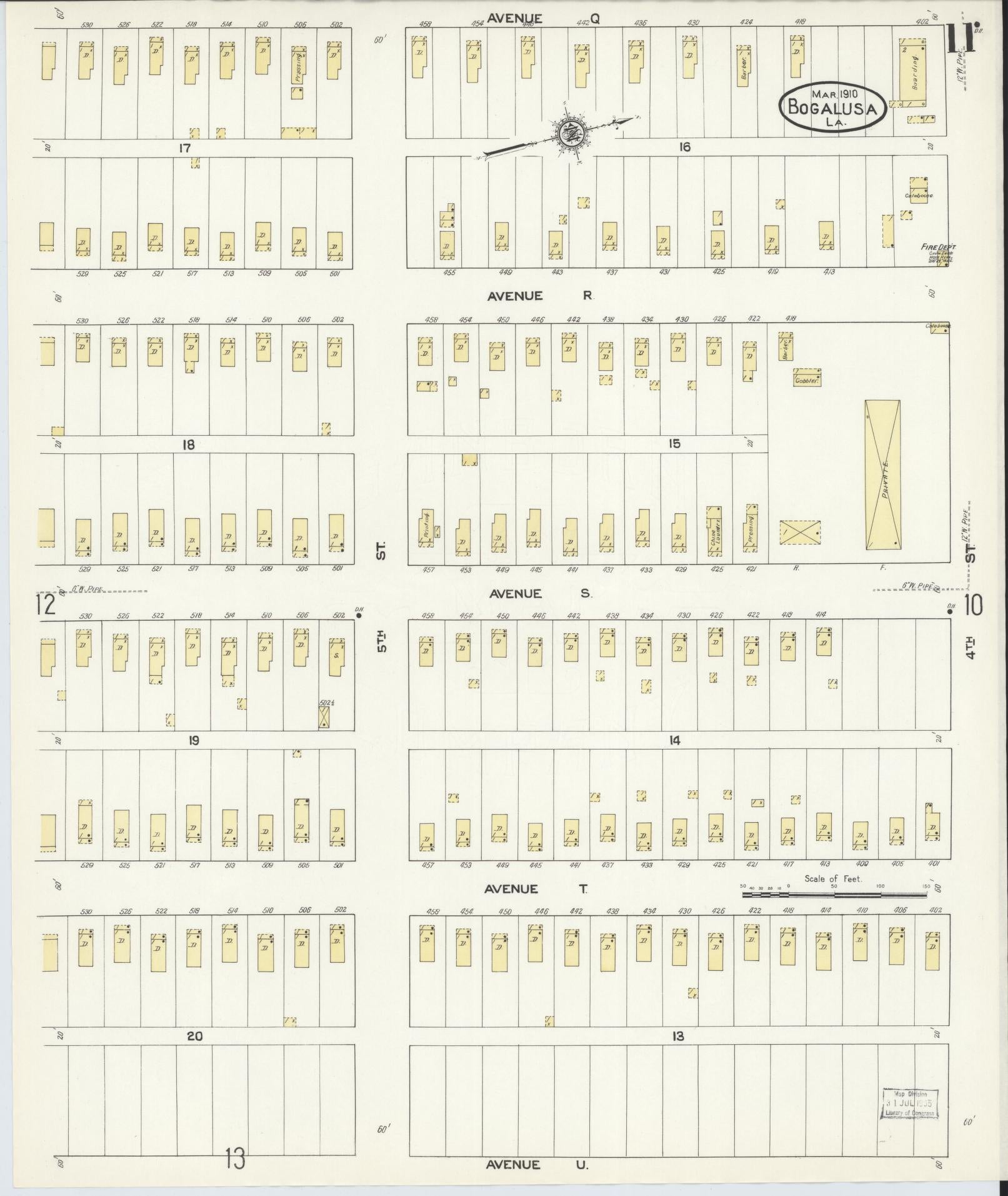 Sanborn Fire Insurance Map from Bogalusa, Washington Parish, Louisiana (1910), Sheet #0011 - Historic Sanborn Fire Insurance Map Print, vintage old map wall art, antique decor, genealogy gift, Louisiana Louisiana map