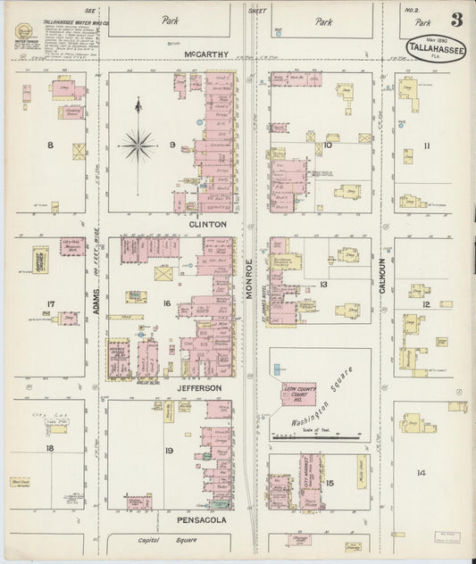 Sanborn Fire Insurance Map from Tallahassee, Leon County, Florida (1890), Sheet #0003 - Historic Sanborn Fire Insurance Map Print, vintage old map wall art, antique decor, genealogy gift, Florida Florida map