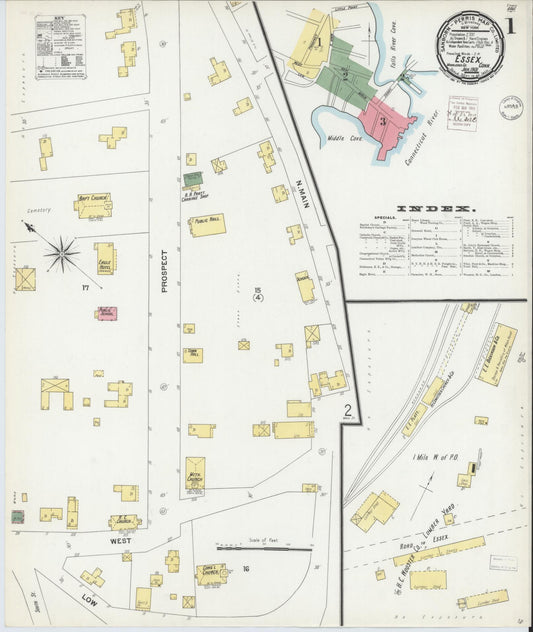 Sanborn Fire Insurance Map from Essex, Middlesex County, Connecticut (1901), Sheet #0001 - Complete Map Set gallery image, historic Sanborn map, vintage wall art, Connecticut Connecticut