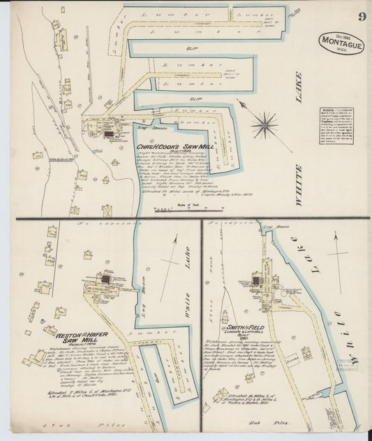 Sanborn Fire Insurance Map from Montague, Muskegon County, Michigan (1883), Sheet #0009 - Historic Sanborn Fire Insurance Map Print, vintage old map wall art, antique decor, genealogy gift, Michigan Michigan map