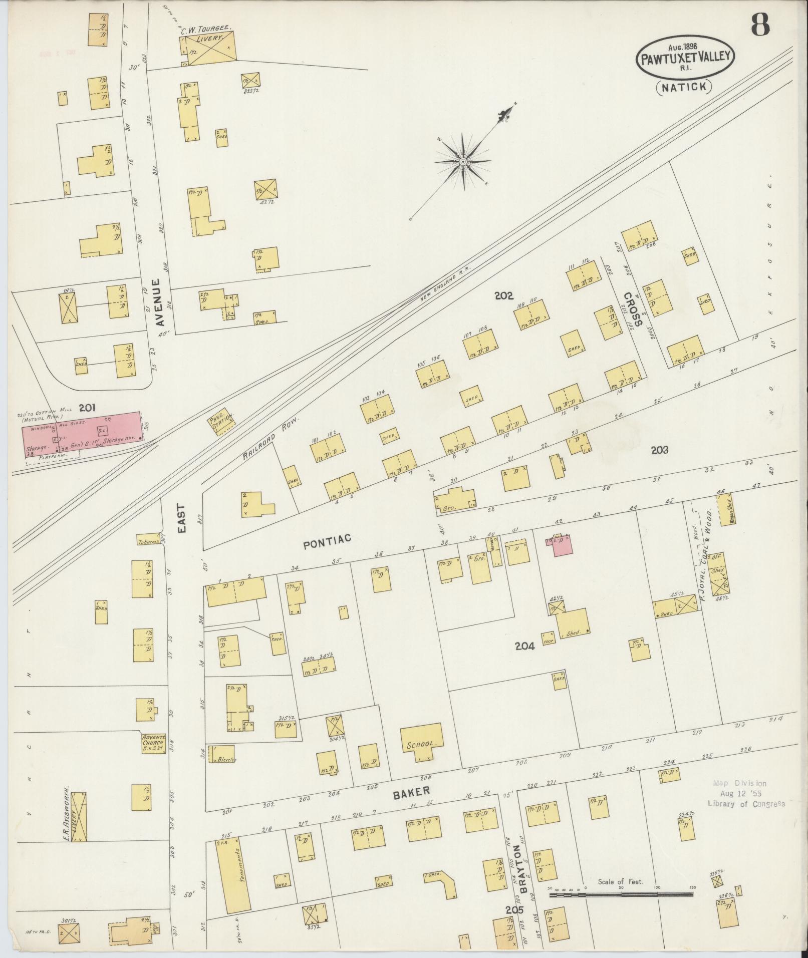 Sanborn Fire Insurance Map from Pawtuxet Valley, Kent and Providence Counties, Rhode Island (1898), Sheet #0008 - Historic Sanborn Fire Insurance Map Print, vintage old map wall art, antique decor, genealogy gift, Washington Washington map
