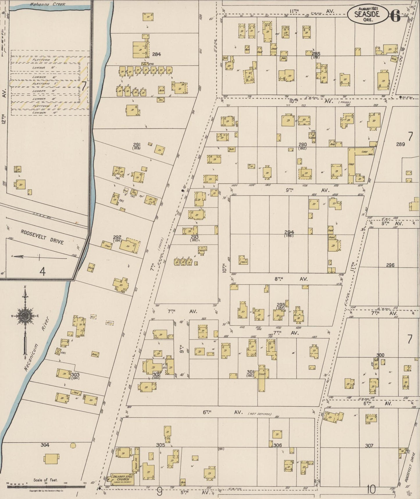 Sanborn Fire Insurance Map from Seaside, Clatsop County, Oregon (1921), Sheet #0006 - Complete Map Set gallery image, historic Sanborn map, vintage wall art, Oregon Oregon