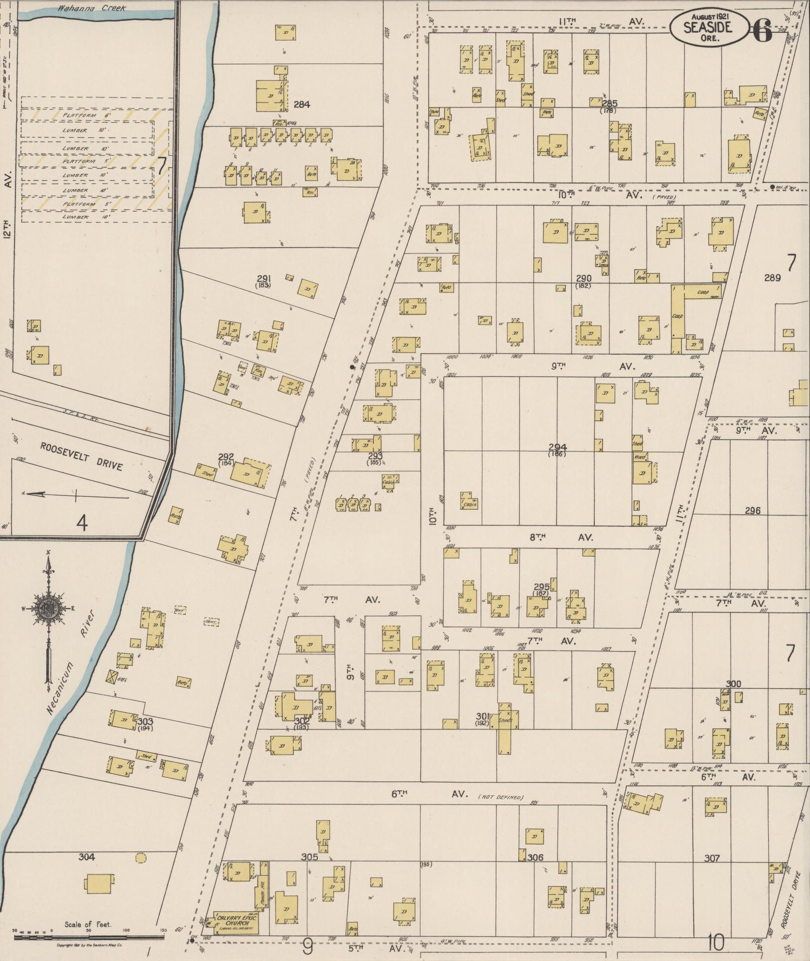 Sanborn Fire Insurance Map from Seaside, Clatsop County, Oregon (1921), Sheet #0006 - Complete Map Set gallery image, historic Sanborn map, vintage wall art, Oregon Oregon