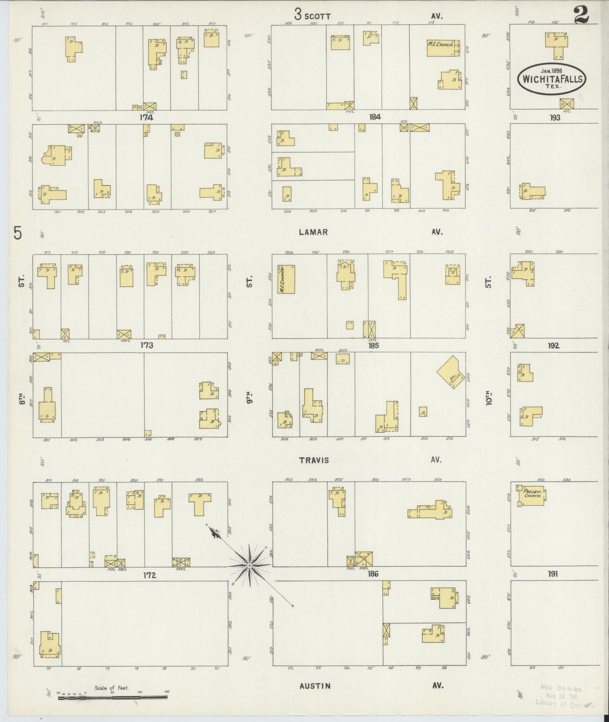 Sanborn Fire Insurance Map from Wichita Falls, Wichita County, Texas (1898), Sheet #0002 - Complete Map Set gallery image, historic Sanborn map, vintage wall art, Texas Texas