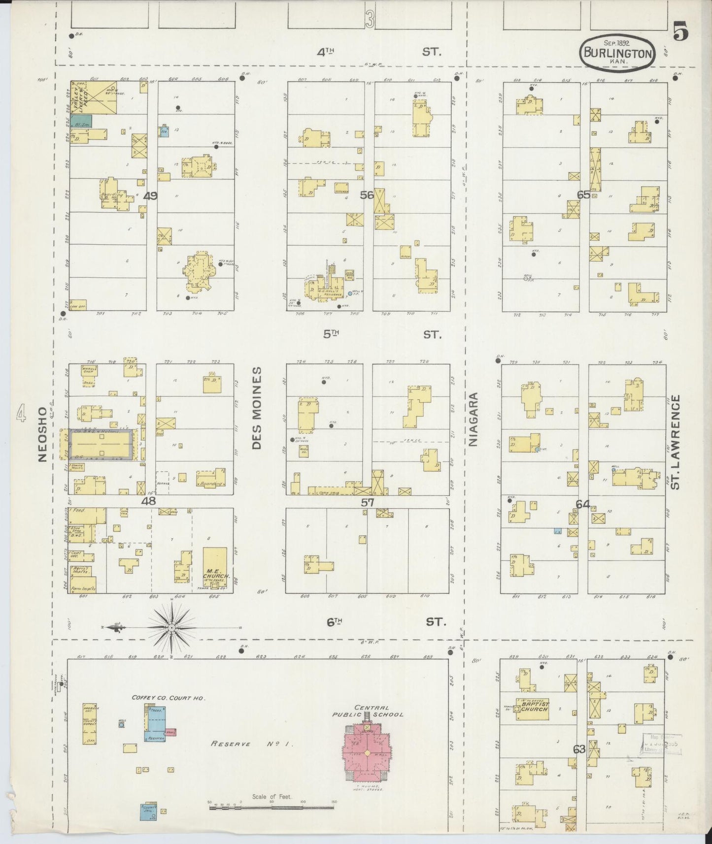 Sanborn Fire Insurance Map from Burlington, Coffey County, Kansas (1892), Sheet #0005 - Complete Map Set gallery image, historic Sanborn map, vintage wall art, Kansas Kansas