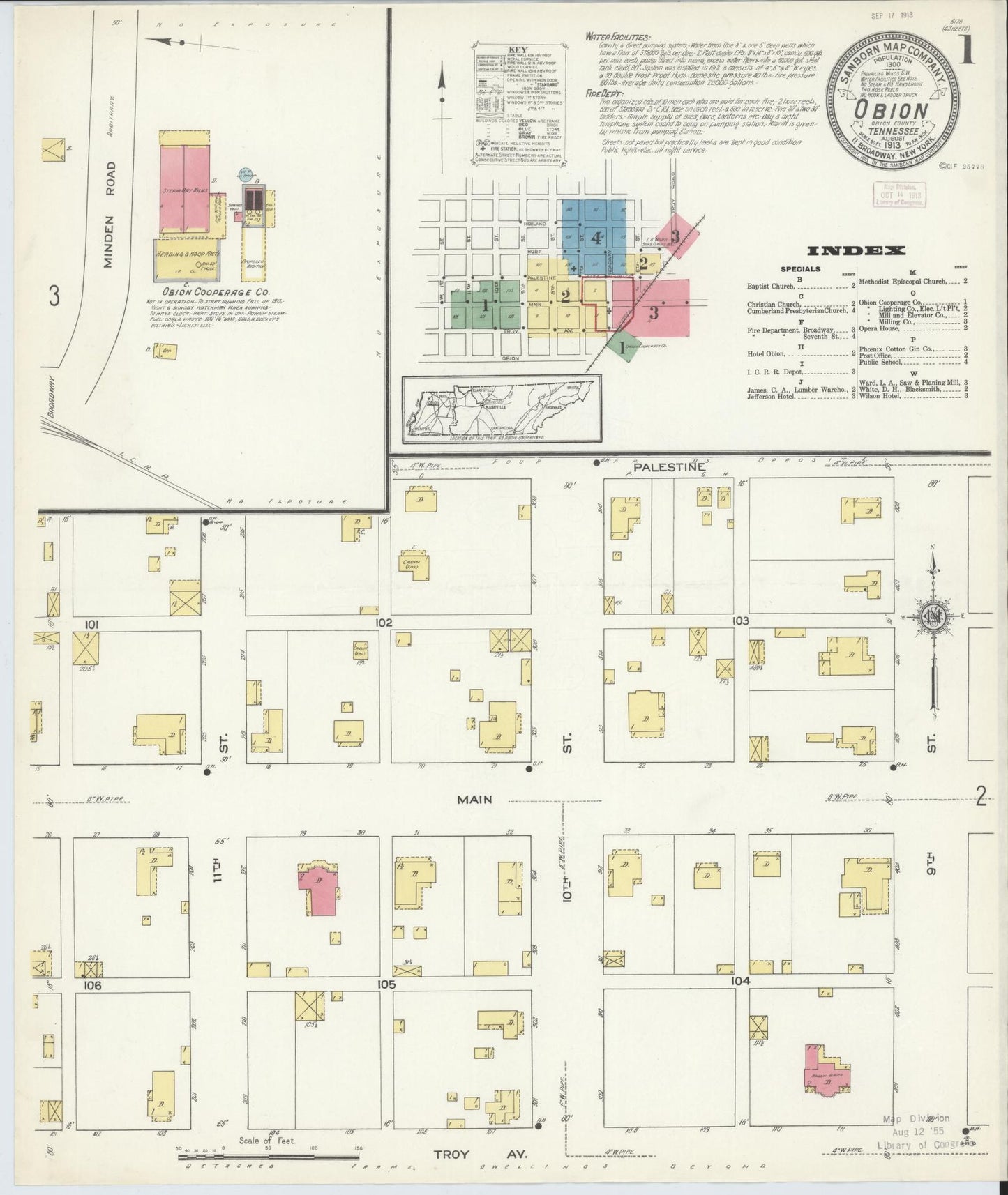 Sanborn Fire Insurance Map from Obion, Obion County, Tennessee. (1913) – Historic Sanborn Fire Insurance Map Print