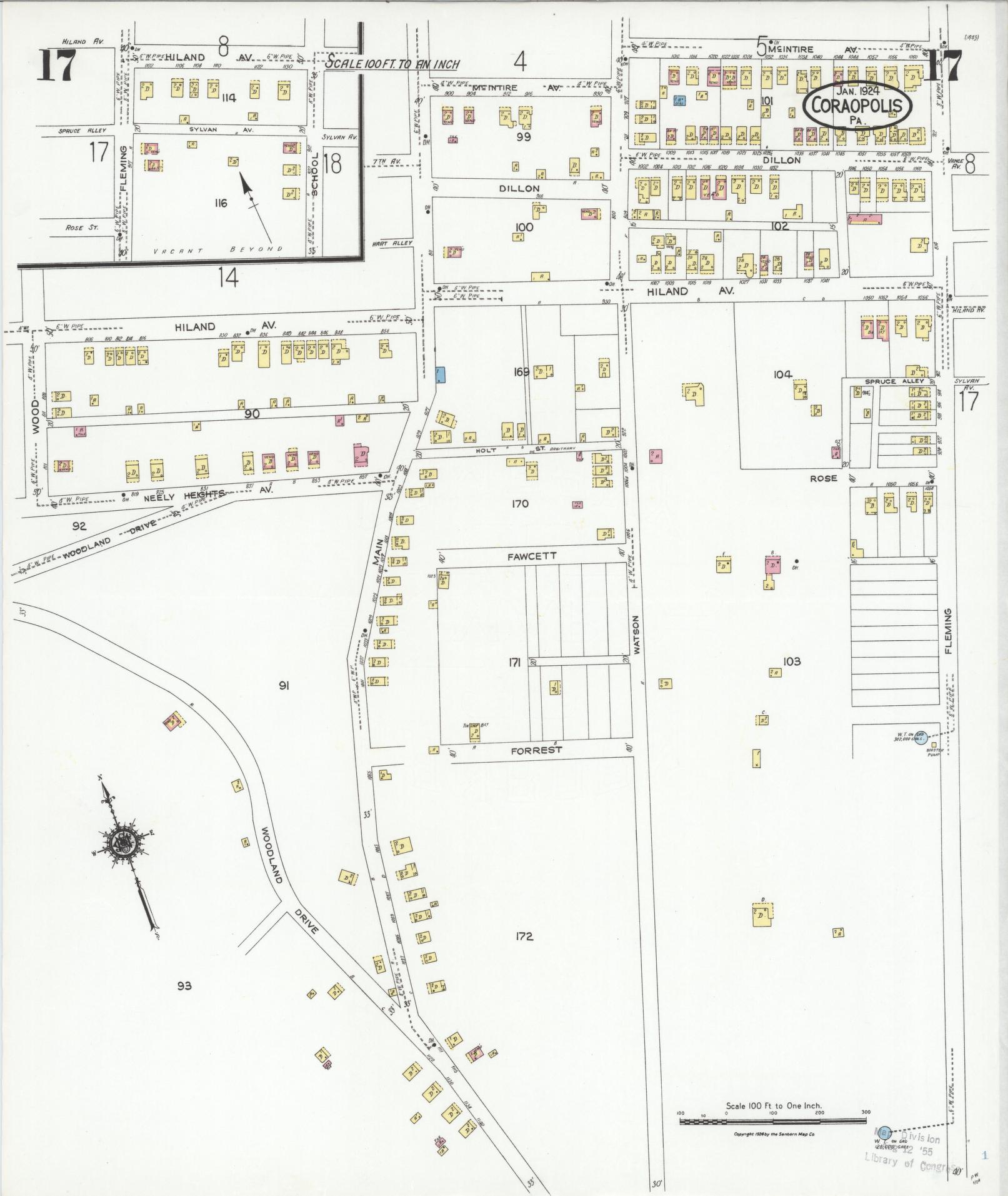 Sanborn Fire Insurance Map from Coraopolis, Allegheny County, Pennsylvania (1924), Sheet #0017 - Historic Sanborn Fire Insurance Map Print, vintage old map wall art, antique decor, genealogy gift, Pennsylvania Pennsylvania map