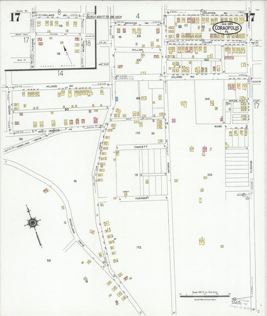 Sanborn Fire Insurance Map from Coraopolis, Allegheny County, Pennsylvania (1924), Sheet #0017 - Historic Sanborn Fire Insurance Map Print, vintage old map wall art, antique decor, genealogy gift, Pennsylvania Pennsylvania map