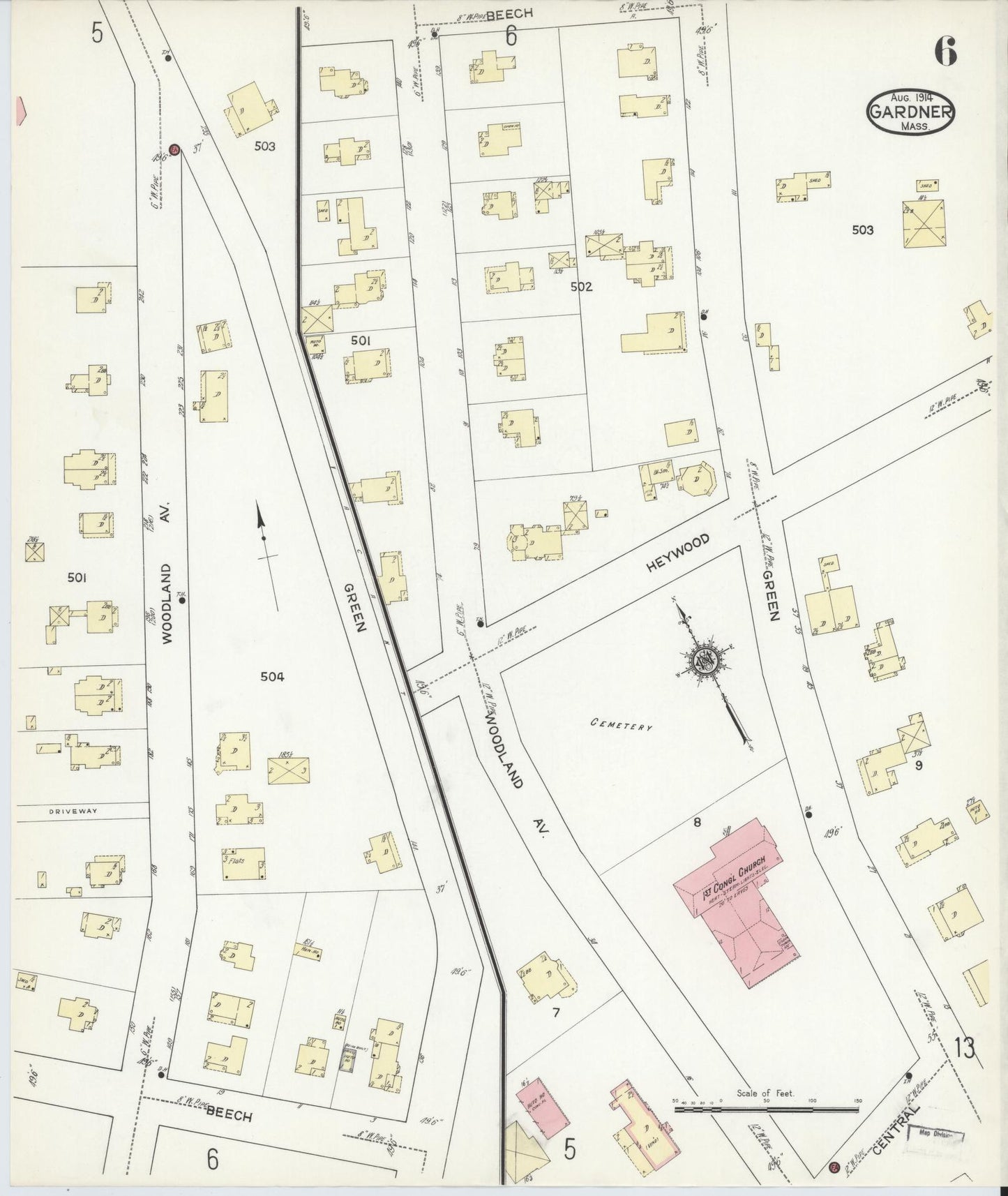 Sanborn Fire Insurance Map from Gardner, Worcester County, Massachusetts (1914), Sheet #0006 - Complete Map Set gallery image, historic Sanborn map, vintage wall art, Massachusetts Massachusetts