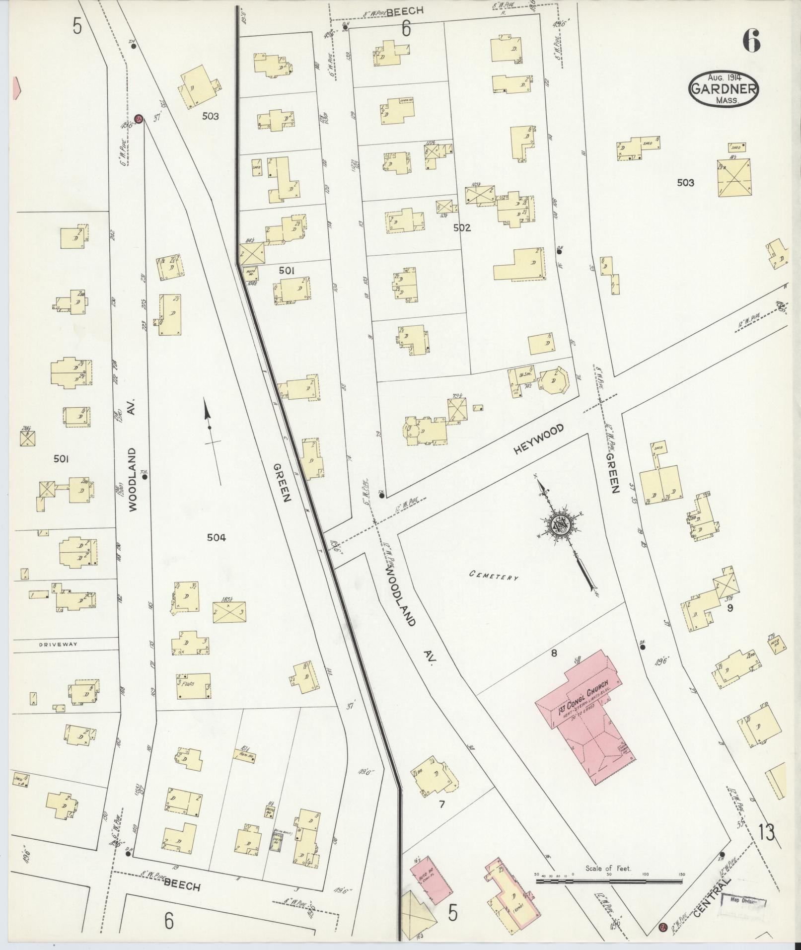 Sanborn Fire Insurance Map from Gardner, Worcester County, Massachusetts (1914), Sheet #0006 - Complete Map Set gallery image, historic Sanborn map, vintage wall art, Massachusetts Massachusetts