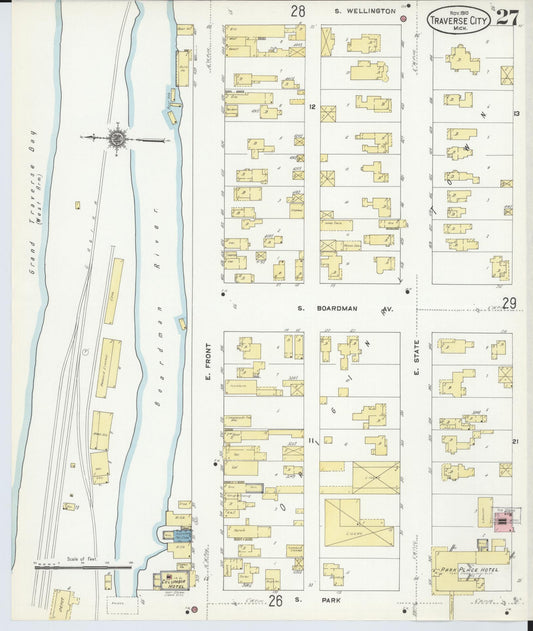 Sanborn Fire Insurance Map from Traverse City, Grand Traverse County, Michigan (1910), Sheet #0027 - Historic Sanborn Fire Insurance Map Print, vintage old map wall art, antique decor, genealogy gift, Michigan Michigan map