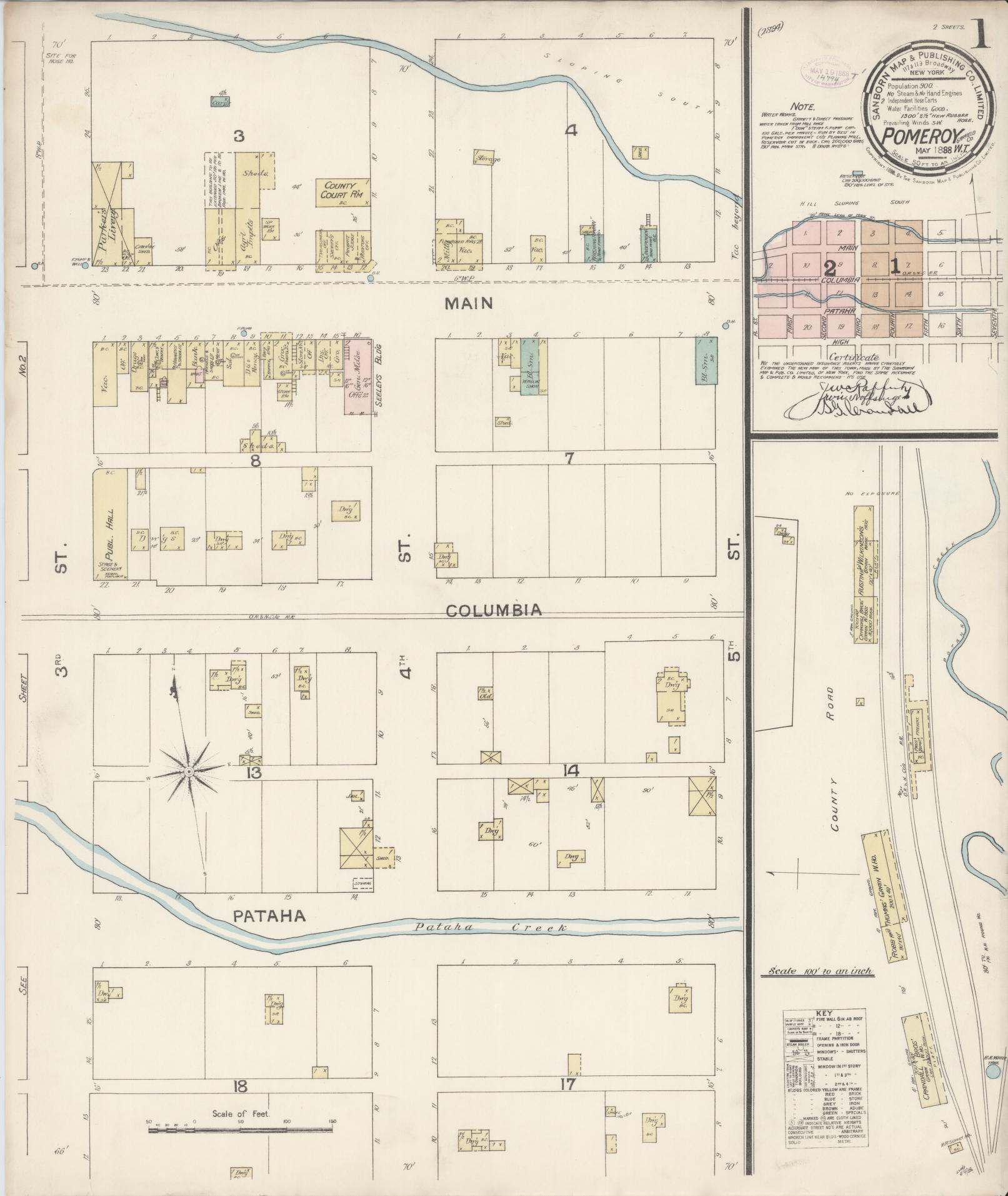 Sanborn Fire Insurance Map from Pomeroy, Garfield County, Washington (1888), Sheet #0001 - Complete Map Set gallery image, historic Sanborn map, vintage wall art, Washington Washington