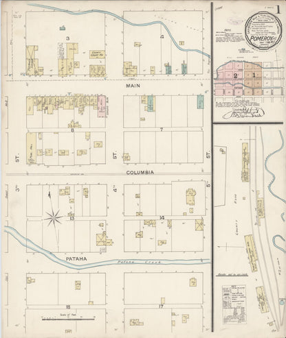 Sanborn Fire Insurance Map from Pomeroy, Garfield County, Washington (1888), Sheet #0001 - Complete Map Set gallery image, historic Sanborn map, vintage wall art, Washington Washington