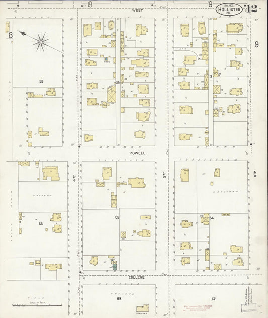 Sanborn Fire Insurance Map from Hollister, San Benito County, California (1902), Sheet #0012 - Historic Sanborn Fire Insurance Map Print, vintage old map wall art, antique decor, genealogy gift, California California map