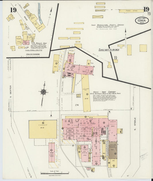 Sanborn Fire Insurance Map from Ionia, Ionia County, Michigan (1924), Sheet #0019 - Historic Sanborn Fire Insurance Map Print, vintage old map wall art, antique decor, genealogy gift, Michigan Michigan map
