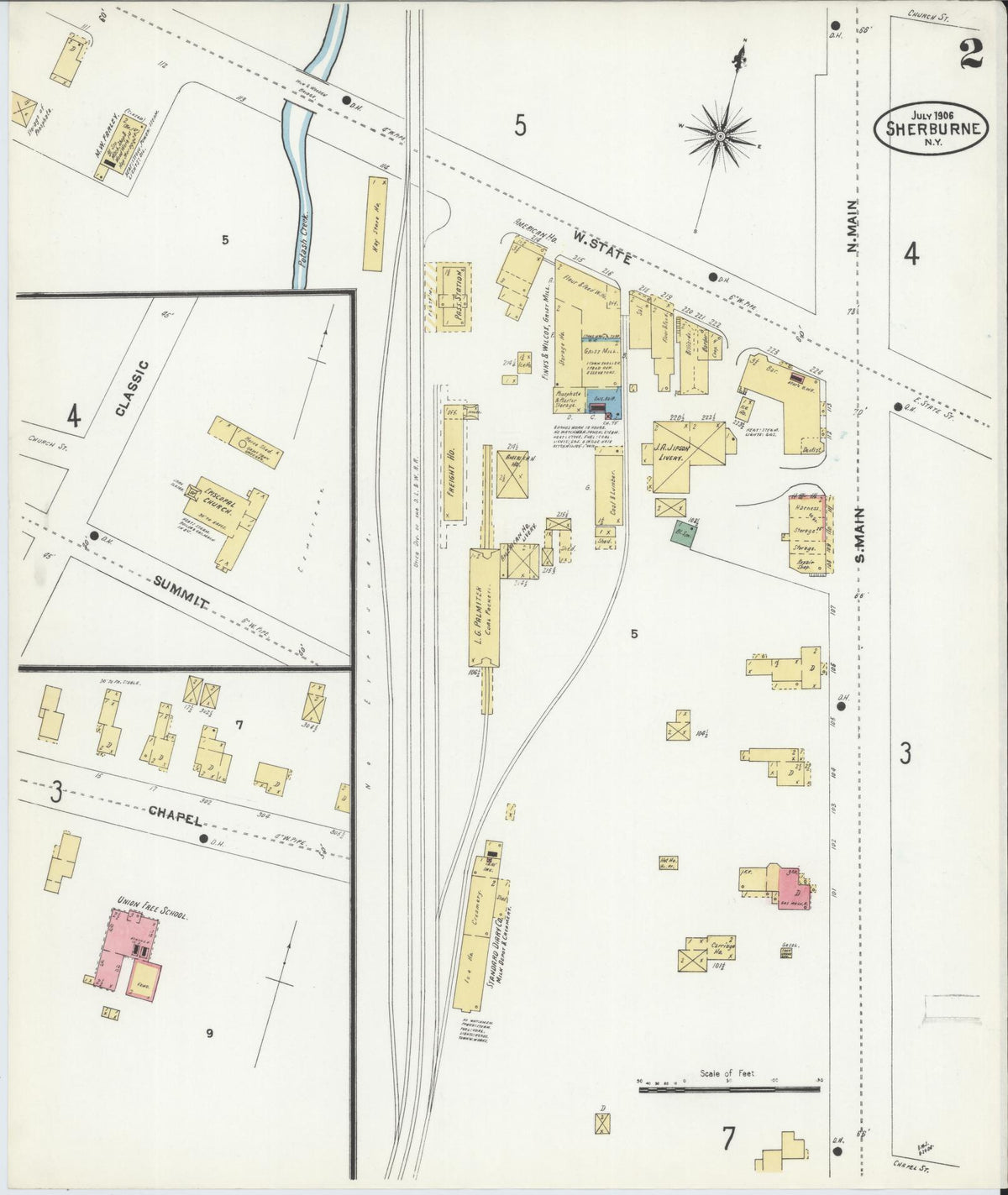Sanborn Fire Insurance Map from Sherburne, Chenango County, New York (1906), Sheet #0002 - Complete Map Set gallery image, historic Sanborn map, vintage wall art, New York New York