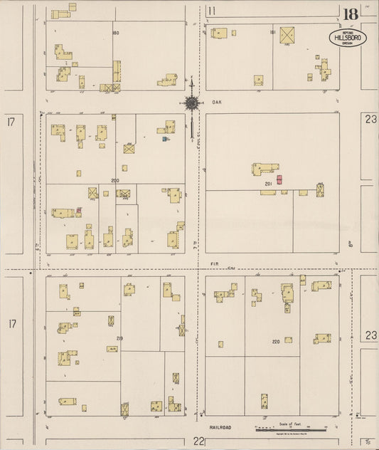 Sanborn Fire Insurance Map from Hillsboro, Washington County, Oregon (1921), Sheet #0018 - Historic Sanborn Fire Insurance Map Print, vintage old map wall art, antique decor, genealogy gift, Oregon Oregon map