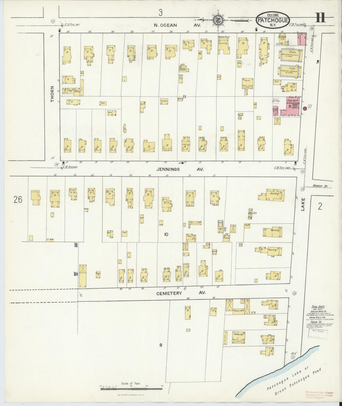 Sanborn Fire Insurance Map from Patchogue, Suffolk County, New York (1916), Sheet #0011 - Complete Map Set gallery image, historic Sanborn map, vintage wall art, New York New York