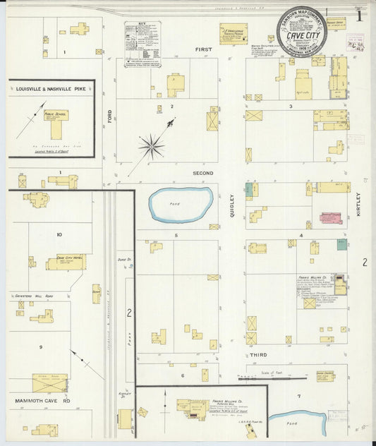 Sanborn Fire Insurance Map from Cave City, Barren County, Kentucky (1909), Sheet #0001 - Historic Sanborn Fire Insurance Map Print, vintage old map wall art, antique decor, genealogy gift, Kentucky Kentucky map