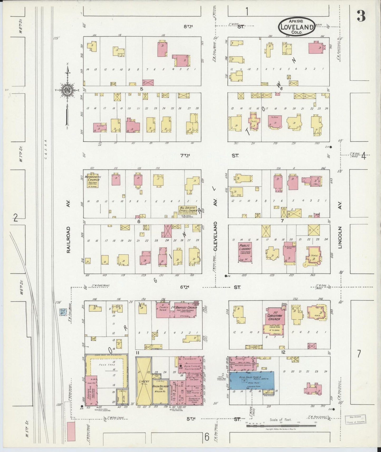Sanborn Fire Insurance Map from Loveland, Larimer County, Colorado (1918), Sheet #0003 - Complete Map Set gallery image, historic Sanborn map, vintage wall art, Colorado Colorado