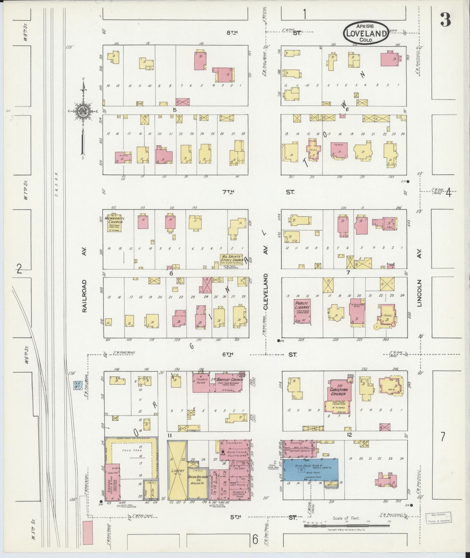 Sanborn Fire Insurance Map from Loveland, Larimer County, Colorado (1918), Sheet #0003 - Complete Map Set gallery image, historic Sanborn map, vintage wall art, Colorado Colorado
