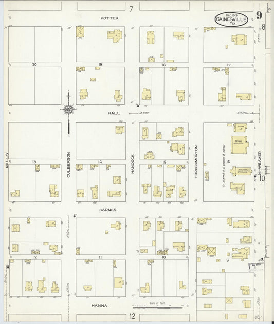 Sanborn Fire Insurance Map from Gainesville, Cooke County, Texas (1913), Sheet #0009 - Historic Sanborn Fire Insurance Map Print, vintage old map wall art, antique decor, genealogy gift, Texas Texas map