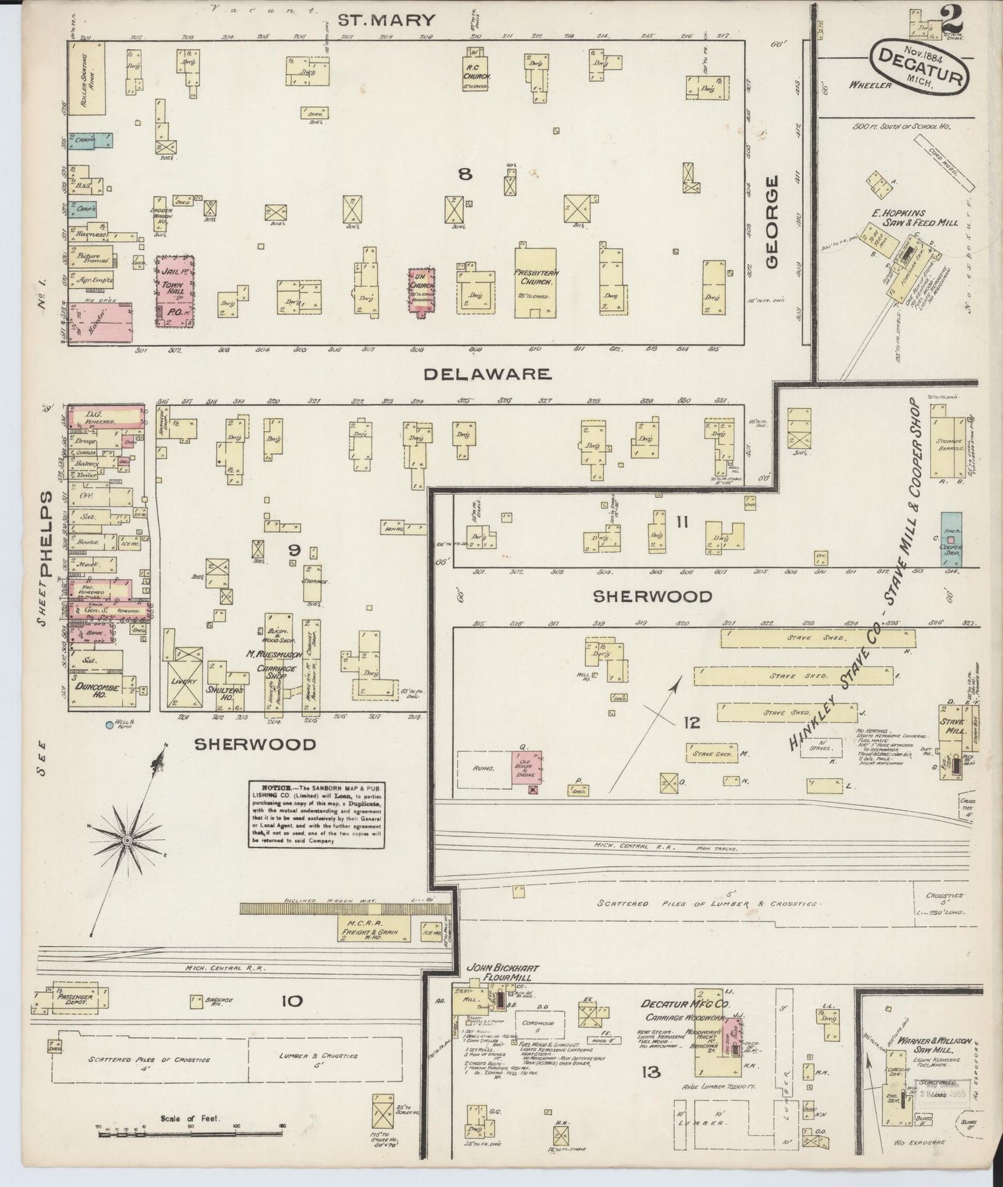 Sanborn Fire Insurance Map from Decatur, Van Buren County, Michigan (1884), Sheet #0002 - Complete Map Set gallery image, historic Sanborn map, vintage wall art, Michigan Michigan