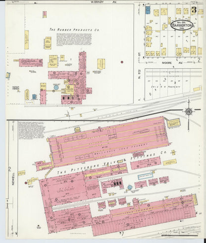 Sanborn Fire Insurance Map from Barberton, Summit County, Ohio (1916), Sheet #0003 - Complete Map Set gallery image, historic Sanborn map, vintage wall art, Ohio Ohio