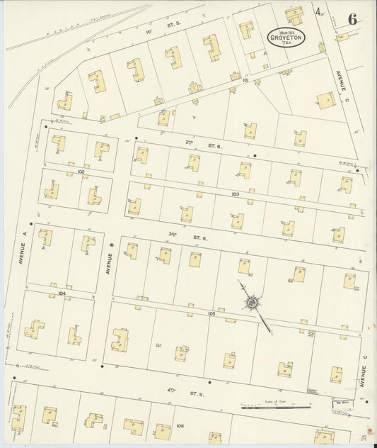 Sanborn Fire Insurance Map from Groveton, Trinity County, Texas (1912), Sheet #0006 - Historic Sanborn Fire Insurance Map Print, vintage old map wall art, antique decor, genealogy gift, Texas Texas map