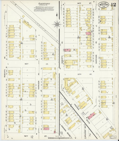 Sanborn Fire Insurance Map from Whiting, Lake County, Indiana (1907), Sheet #0012 - Historic Sanborn Fire Insurance Map Print, vintage old map wall art, antique decor, genealogy gift, Indiana Indiana map