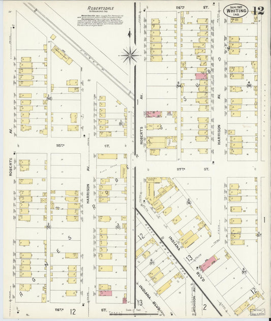 Sanborn Fire Insurance Map from Whiting, Lake County, Indiana (1907), Sheet #0012 - Historic Sanborn Fire Insurance Map Print, vintage old map wall art, antique decor, genealogy gift, Indiana Indiana map
