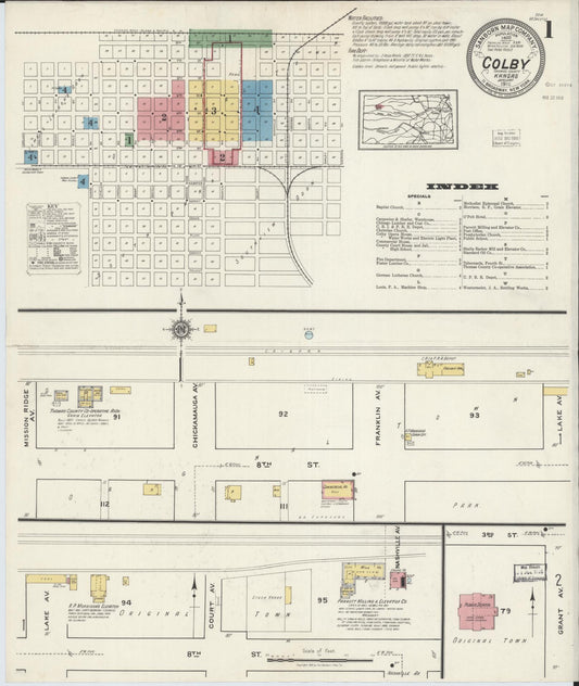 Sanborn Fire Insurance Map from Colby, Thomas County, Kansas (1918), Sheet #0001 - Historic Sanborn Fire Insurance Map Print, vintage old map wall art, antique decor, genealogy gift, Kansas Kansas map