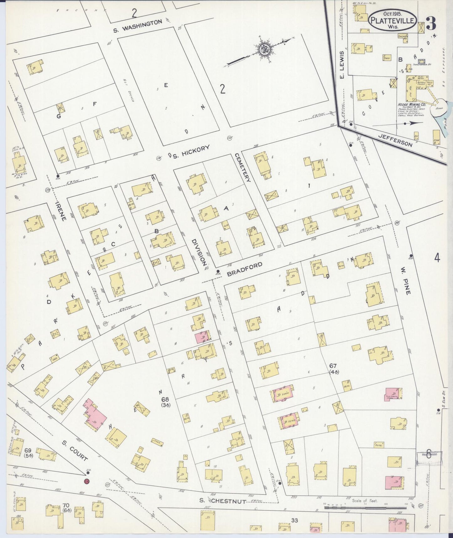 Sanborn Fire Insurance Map from Platteville, Grant County, Wisconsin (1915), Sheet #0003 - Complete Map Set gallery image, historic Sanborn map, vintage wall art, Wisconsin Wisconsin