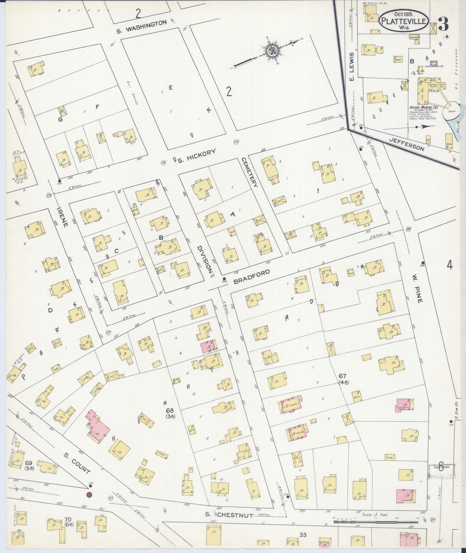 Sanborn Fire Insurance Map from Platteville, Grant County, Wisconsin (1915), Sheet #0003 - Complete Map Set gallery image, historic Sanborn map, vintage wall art, Wisconsin Wisconsin