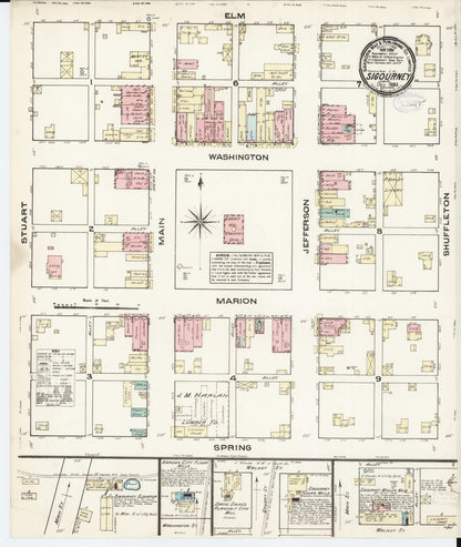 Sanborn Fire Insurance Map from Sigourney, Kiokuk County, Iowa (1883), Sheet #0001 - Historic Sanborn Fire Insurance Map Print, vintage old map wall art