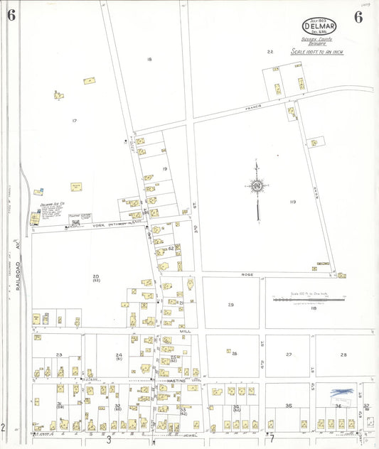 Sanborn Fire Insurance Map from Delmar, Sussex County, Del., And Wicomico County, MD, Delaware (1923), Sheet #0006 - Historic Sanborn Fire Insurance Map Print, vintage old map wall art, antique decor, genealogy gift, Delaware Delaware map