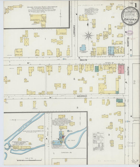 Sanborn Fire Insurance Map from Dryden, Tompkins County, New York (1893), Sheet #0001 - Historic Sanborn Fire Insurance Map Print, vintage old map wall art, antique decor, genealogy gift, New York New York map