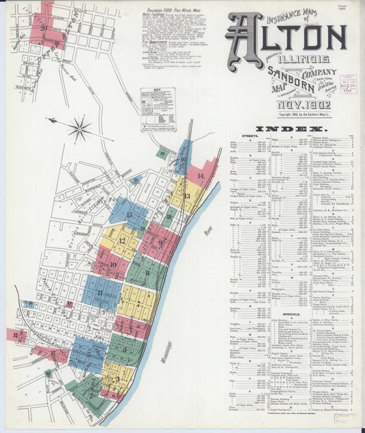Sanborn Fire Insurance Map from Alton, Madison County, Illinois (1902), Sheet #0001 - Complete Map Set gallery image, historic Sanborn map, vintage wall art, Illinois Illinois