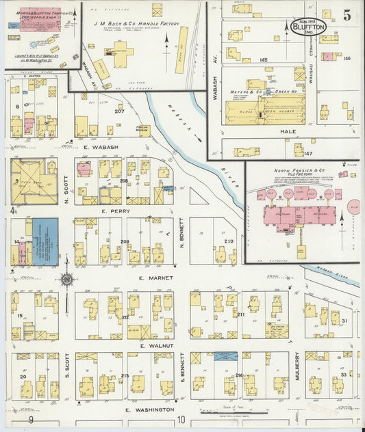 Sanborn Fire Insurance Map from Bluffton, Wells County, Indiana (1919), Sheet #0005 - Historic Sanborn Fire Insurance Map Print, vintage old map wall art, antique decor, genealogy gift, Indiana Indiana map