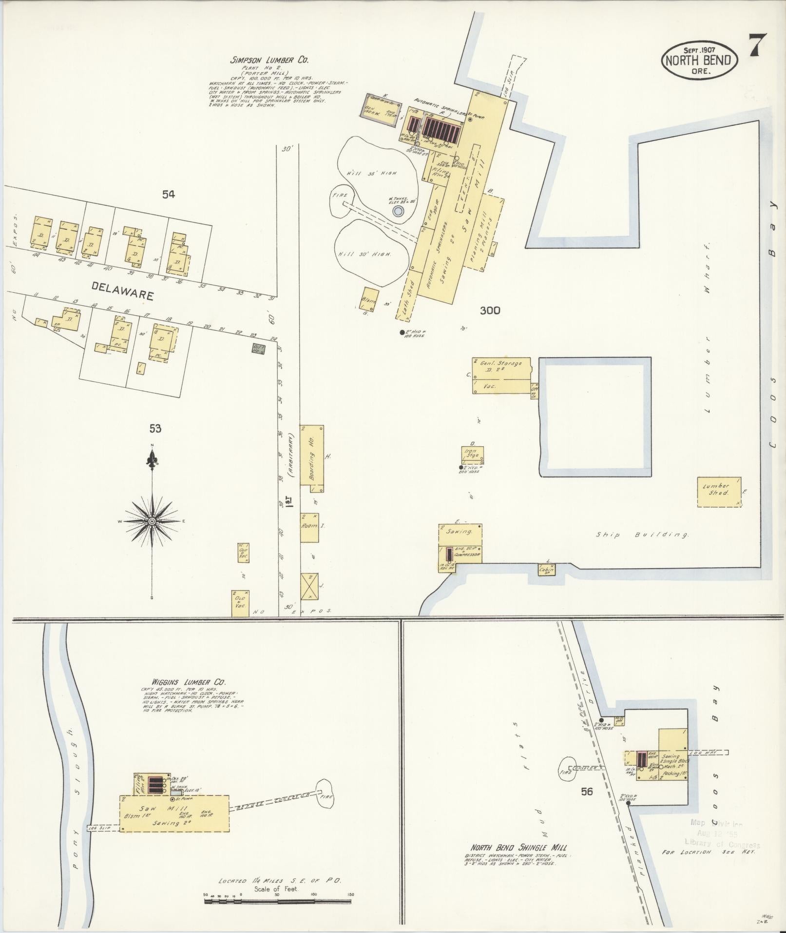Sanborn Fire Insurance Map from North Bend, Coos County, Oregon (1907), Sheet #0007 - Historic Sanborn Fire Insurance Map Print, vintage old map wall art, antique decor, genealogy gift, Oregon Oregon map