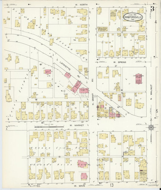 Sanborn Fire Insurance Map from Crawfordsville, Montgomery County, Indiana (1913), Sheet #0003 - Historic Sanborn Fire Insurance Map Print, vintage old map wall art, antique decor, genealogy gift, Indiana Indiana map