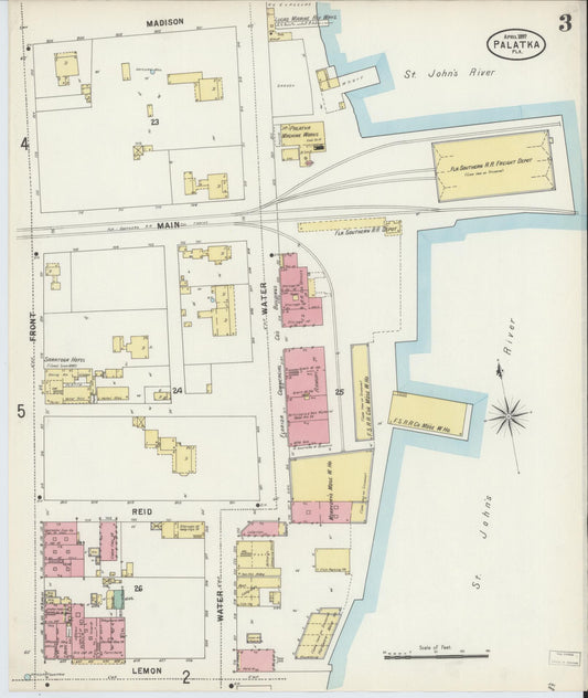 Sanborn Fire Insurance Map from Palatka, Putnam County, Florida (1897), Sheet #0003 - Historic Sanborn Fire Insurance Map Print, vintage old map wall art, antique decor, genealogy gift, Florida Florida map