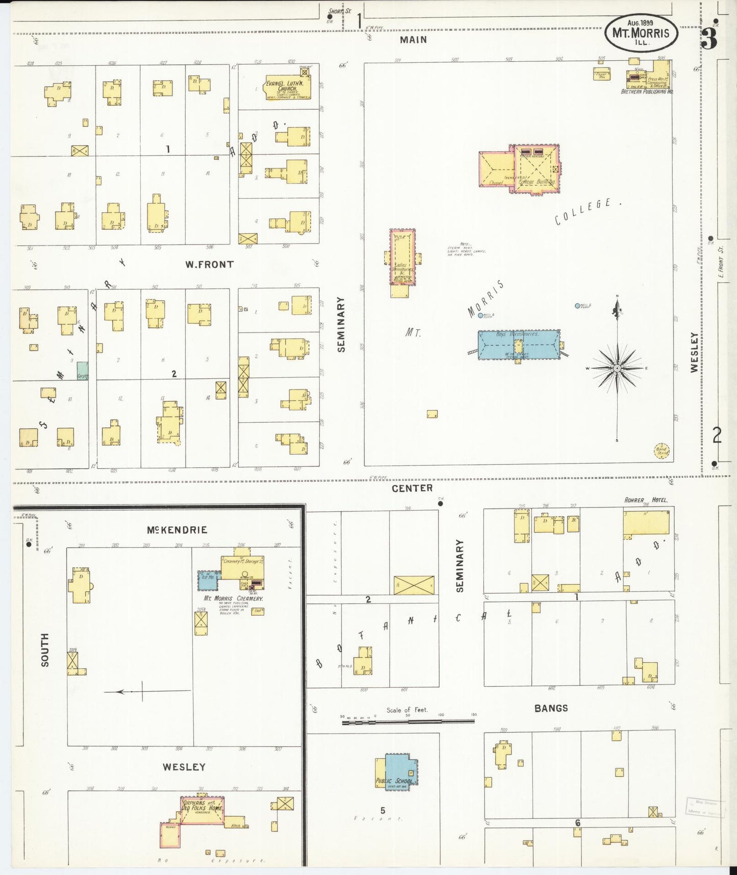 Sanborn Fire Insurance Map from Mount Morris, Ogle County, Illinois (1899), Sheet #0003 - Historic Sanborn Fire Insurance Map Print, vintage old map wall art, antique decor, genealogy gift, Illinois Illinois map