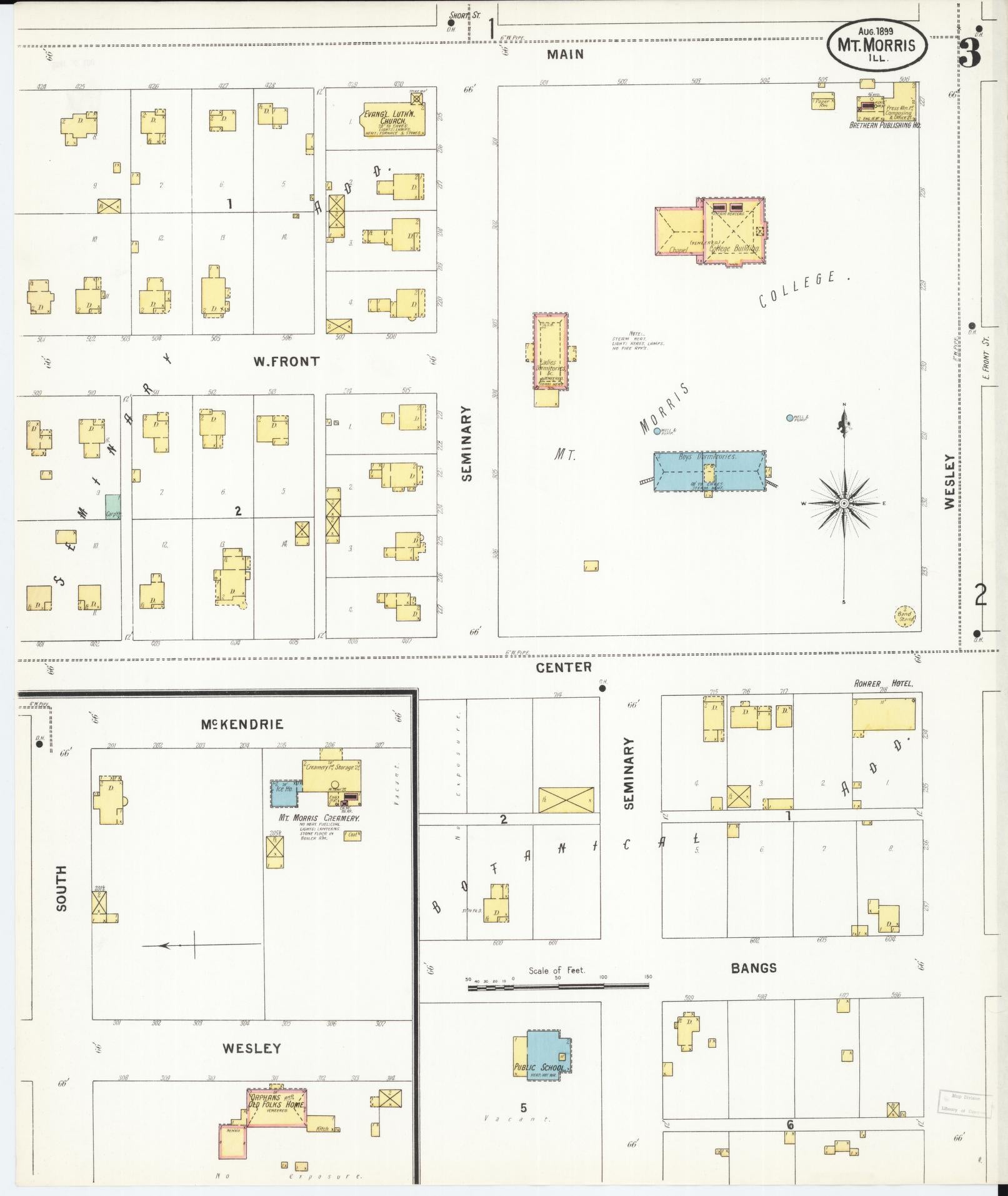 Sanborn Fire Insurance Map from Mount Morris, Ogle County, Illinois (1899), Sheet #0003 - Historic Sanborn Fire Insurance Map Print, vintage old map wall art, antique decor, genealogy gift, Illinois Illinois map