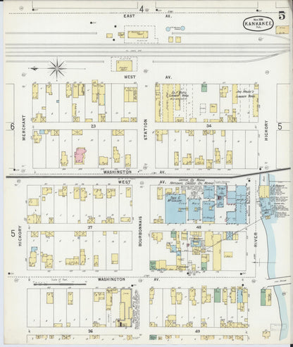 Sanborn Fire Insurance Map from Kankakee, Kankakee County, Illinois (1896), Sheet #0005 - Complete Map Set gallery image, historic Sanborn map, vintage wall art, Illinois Illinois