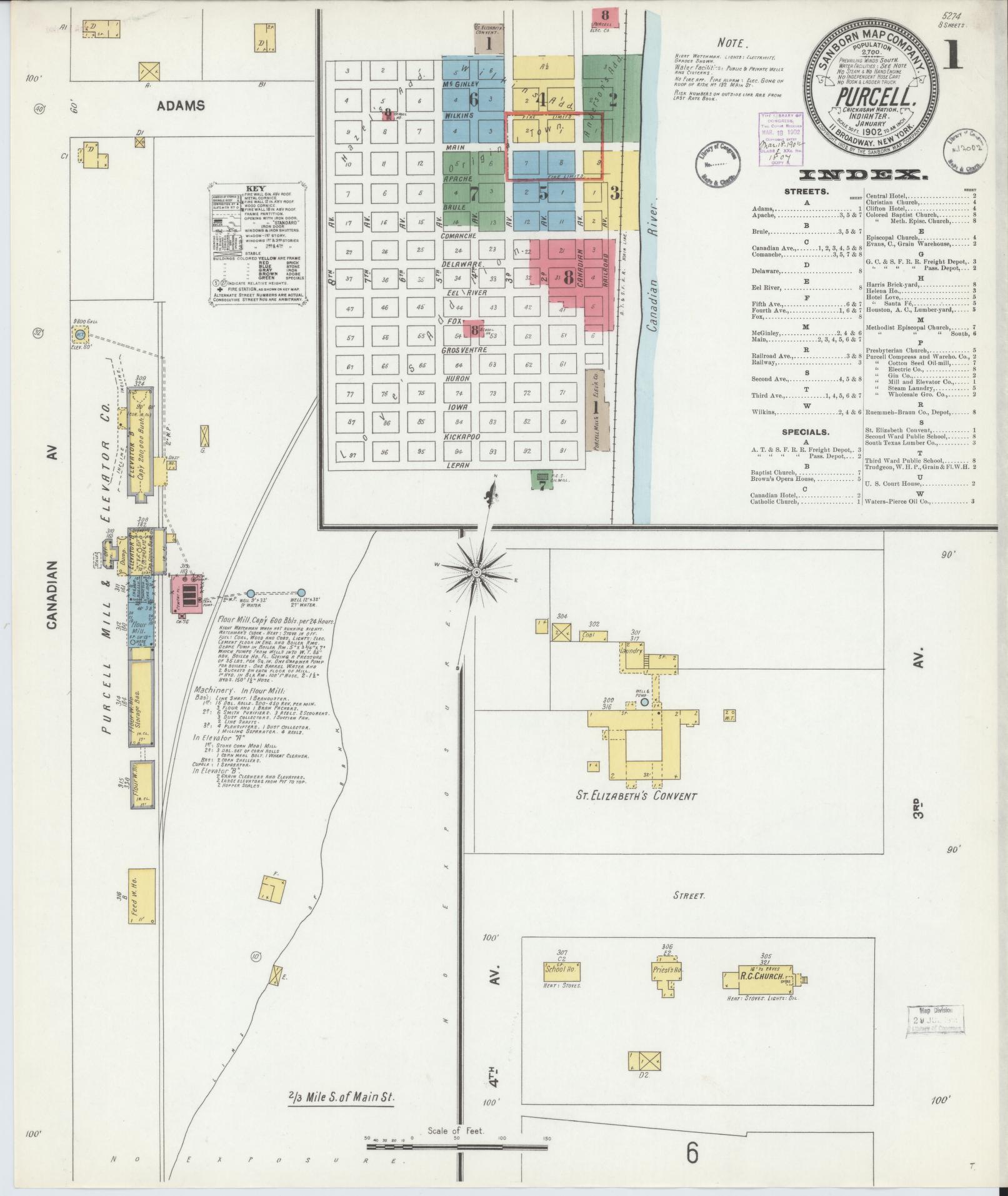 Sanborn Fire Insurance Map from Purcell, McClain County, Oklahoma (1902), Sheet #0001 - Historic Sanborn Fire Insurance Map Print, vintage old map wall art, antique decor, genealogy gift, Oklahoma Oklahoma map